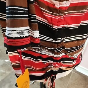 Ruby Rd. Women's Long Sleeve Striped Top - Red, Black, Brown, White